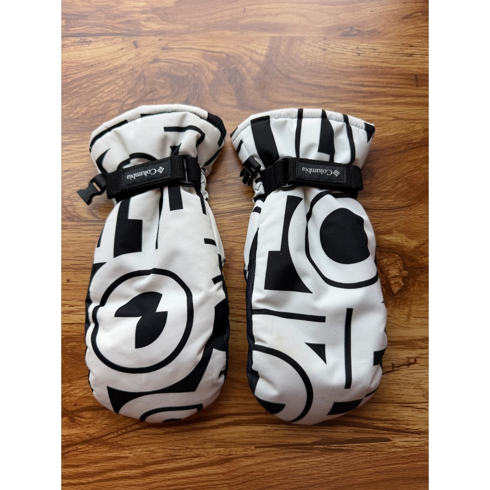 Columbia Youth Chippewa Long Mittens Black White Geometric Print Size M NWOT